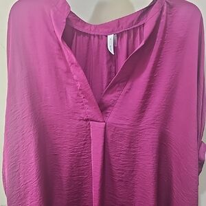Glam Pink Pleated Mandarin Collar Blouse